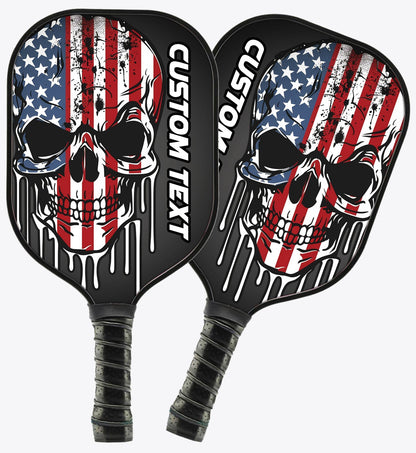 Grunge American Flag Skull Custom Patriotic Pickleball Paddle, Us Pickleball Paddle, Halloween Pickleball Gifts IPHW7251