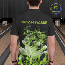 Load image into Gallery viewer, Custom Green Skull Smoke Bowling Team Men Polo Shirts, Halloween Bowling Outfit IPHW9773