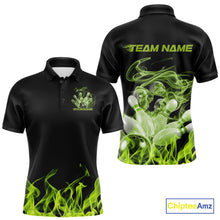 Load image into Gallery viewer, Custom Green Skull Smoke Bowling Team Men Polo Shirts, Halloween Bowling Outfit IPHW9773