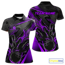 Load image into Gallery viewer, Custom Black And Purple Flame Bowling Team Women Polo Shirts, Fire Bowling Jerseys IPHW9782
