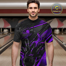 Load image into Gallery viewer, Custom Black And Purple Flame Bowling Team Men Quarter-Zip Shirts, Fire Bowling Jerseys IPHW9782