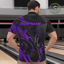 Load image into Gallery viewer, Custom Black And Purple Flame Bowling Team Men Quarter-Zip Shirts, Fire Bowling Jerseys IPHW9782