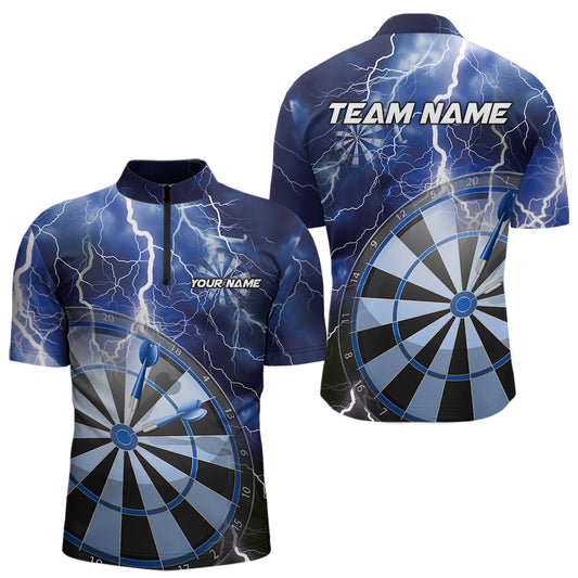 Custom Blue Thunder Lightning Dartboard Dart Quarter-Zip Shirts For Men, Dart Tournament Team Shirt IPHW8488