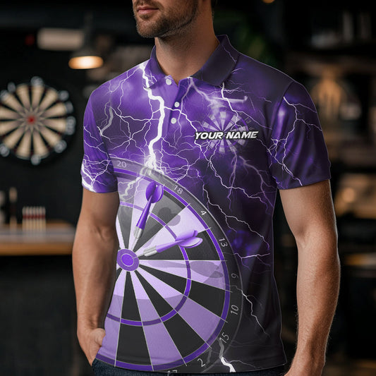 Custom Purple Thunder Lightning Dartboard Dart Polo Shirts For Men, Dart Tournament Team Shirt IPHW8490