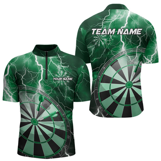 Custom Green Thunder Lightning Dartboard Dart Quarter-Zip Shirts For Men, Dart Tournament Team Shirt IPHW8491