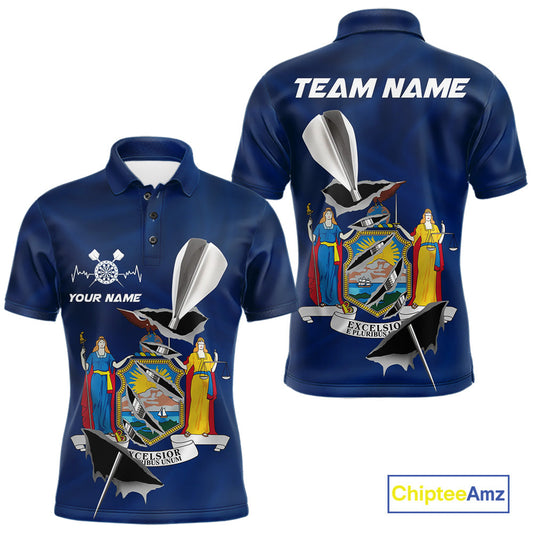 Custom New York State Flag Silver Dart Steel Tip Dart Men Polo Shirt, Dart Team Jerseys IPHW10562