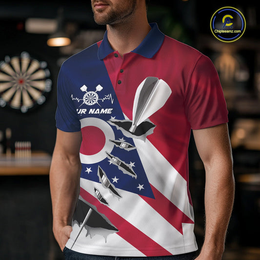 Custom Ohio State Flag Silver Dart Steel Tip Dart Men Polo Shirt, Ohio Dart Team Jerseys IPHW10563