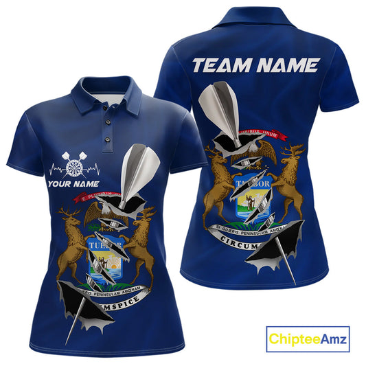 Custom Michigan State Flag Silver Dart Steel Tip Dart Women Polo Shirt, Dart Team Jerseys IPHW10564
