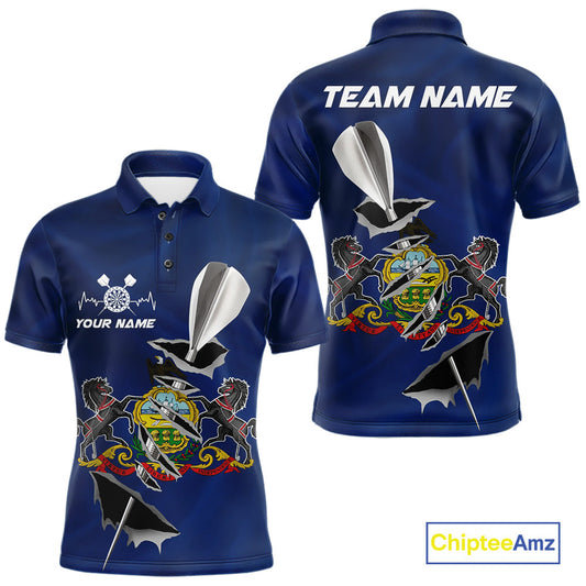 Custom Pennsylvania State Flag Silver Dart Steel Tip Dart Men Polo Shirt, Dart Team Jerseys IPHW10566