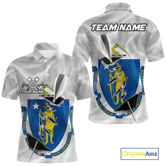 Custom Massachusetts State Flag Silver Dart Steel Tip Dart Men Polo Shirt, Dart Team Jerseys IPHW10567