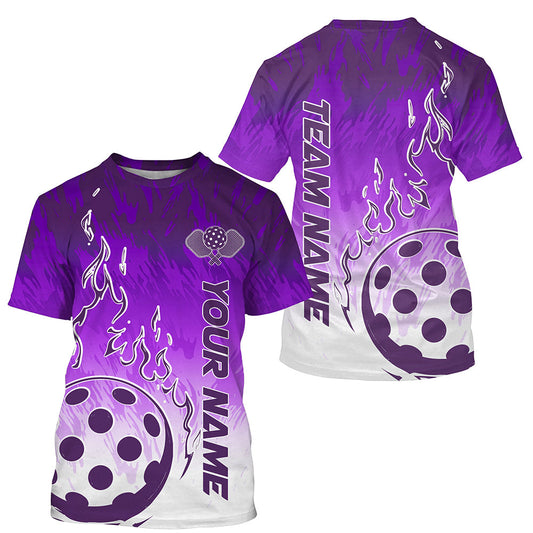 White And Purple Custom Flame Pickleball T-Shirts For Men, Pickleball Team Shirt Pickleball Apparel IPHW7793