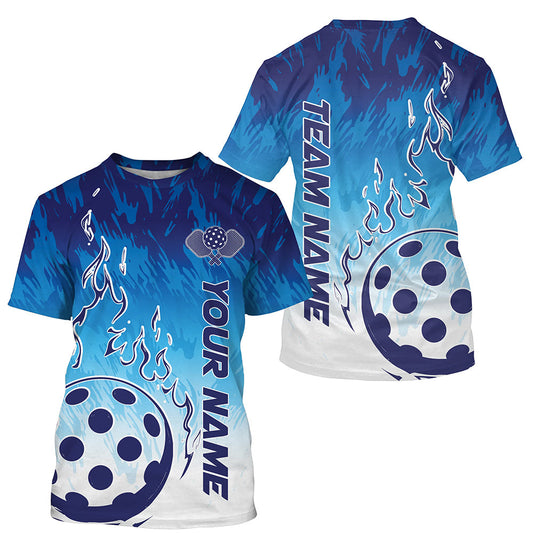 White And Blue Custom Flame Pickleball T-Shirts For Men, Pickleball Team Shirt Pickleball Apparel IPHW7796