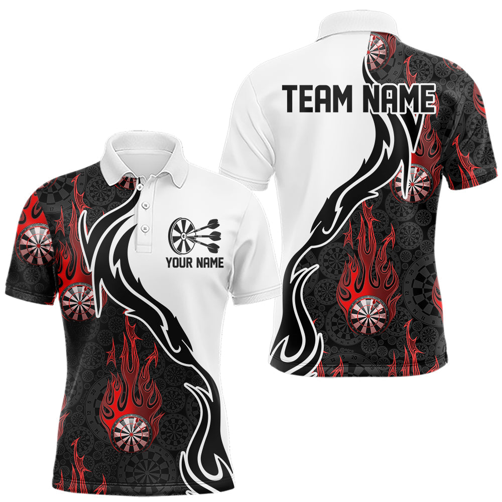 Black And Red Flame Dartboad Custom Dart Polo Shirts For Men, Dart Tournament Team Shirt IPHW8500