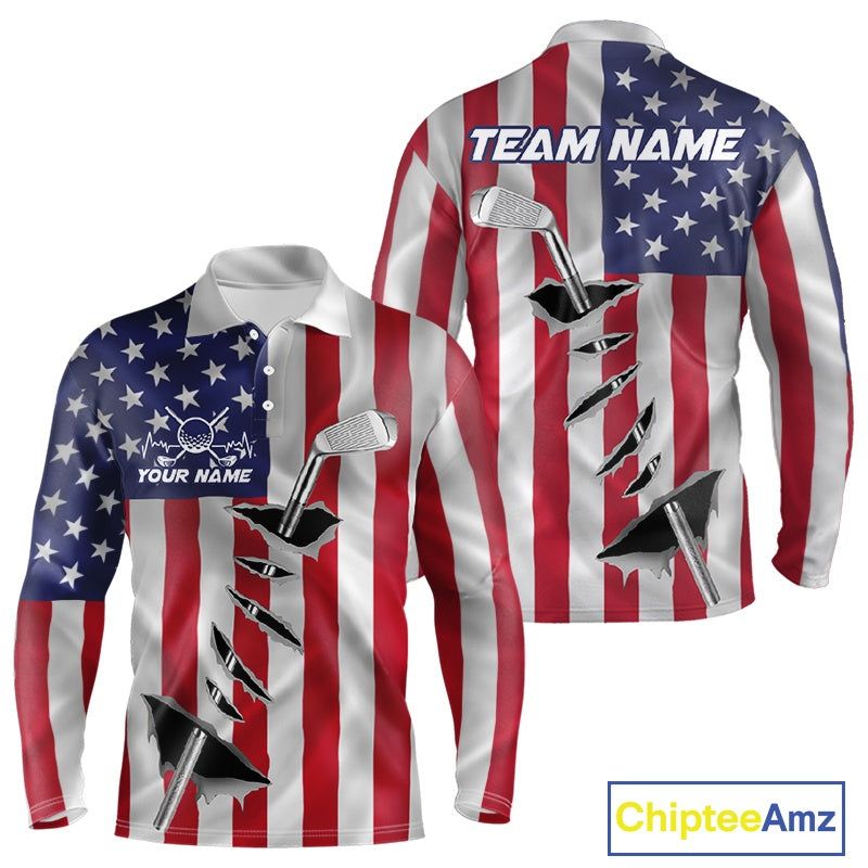 Custom US Flag Golf Club Patriotic Golf Team Shirt For Men, American Golfer Outfits IPHW10579