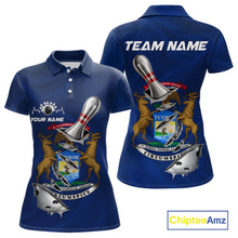 Load image into Gallery viewer, Custom Michigan State Flag Silver Bowling Ball And Pin Patriotic Bowling Shirts For Women IPHW10589