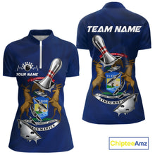 Load image into Gallery viewer, Custom Michigan State Flag Silver Bowling Ball And Pin Patriotic Bowling Shirt For Women IPHW10589