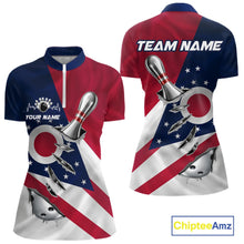 Load image into Gallery viewer, Custom Ohio State Flag Silver Bowling Ball And Pin Patriotic Bowling Shirts For Women IPHW10590