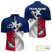 Load image into Gallery viewer, Custom Texas State Flag Silver Bowling Ball And Pin Patriotic Bowling Shirts For Men IPHW10592