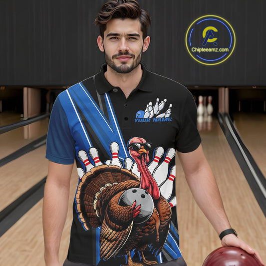 Black And Blue Custom Funny Turkey Bowling Men Shirts, Bowling League Team Shirt IPHW10804