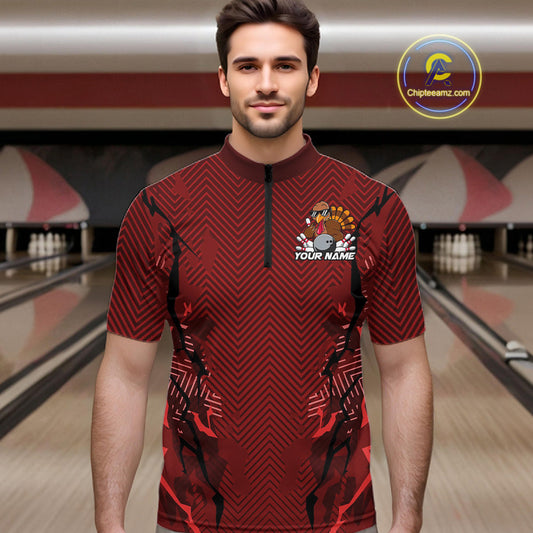 Red Custom Funny Turkey Bowling Jerseys, Bowling Team League Shirt Men Bowlers Outfit IPHW10809