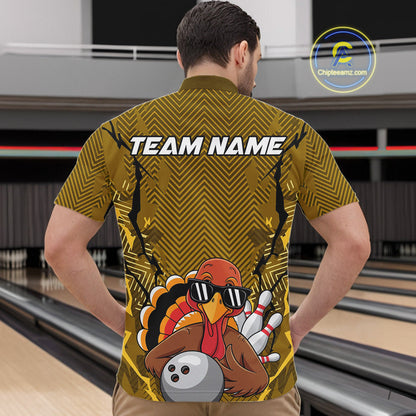 Yellow Custom Funny Turkey Bowling Jerseys, Bowling Team League Shirt Men Bowlers Outfit IPHW10810