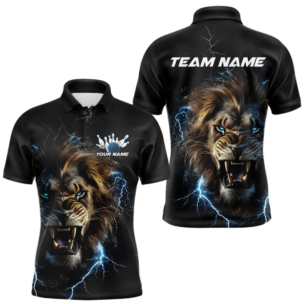 Custom Blue Thunder Lightning Lion Bowling Team Men Polo Shirts, Lion Bowling League Shirt IPHW8985