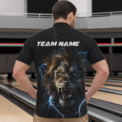 Custom Blue Thunder Lightning Lion Bowling Team Men Quarter-Zip Shirts, Lion Bowling League Shirt IPHW8985