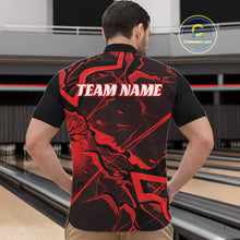 Load image into Gallery viewer, Front view of a mens black and red quarter-zip displaying bold cracked geometric graphics.