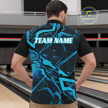 Load image into Gallery viewer, Front view of a mens black and blue quarter-zip showcasing cracked pattern details and sharp lines.