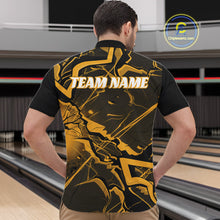 Load image into Gallery viewer, Front view of a mens black and yellow quarter-zip showcasing sharp angular lines and cracked pattern artwork.