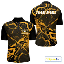 Load image into Gallery viewer, Front and back mens black and yellow bowling quarter-zip featuring a cracked geometric pattern and bold angular styling.