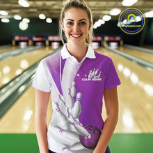 Load image into Gallery viewer, Custom Purple Bowling Polo Shirts For Women, Bowling Team Shirt Bowlers Outfit IPHW9231