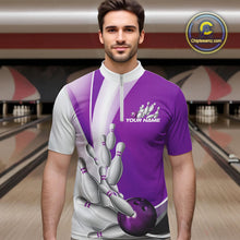 Load image into Gallery viewer, Custom Purple Bowling Quarter-Zip Shirts For Men, Bowling Team Shirt Bowlers Outfit IPHW9231