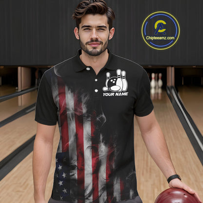 Smoke American Flag Custom Patriotic Bowling Shirts For Men, US Bowling Team Shirt Bowlers IPHW7585