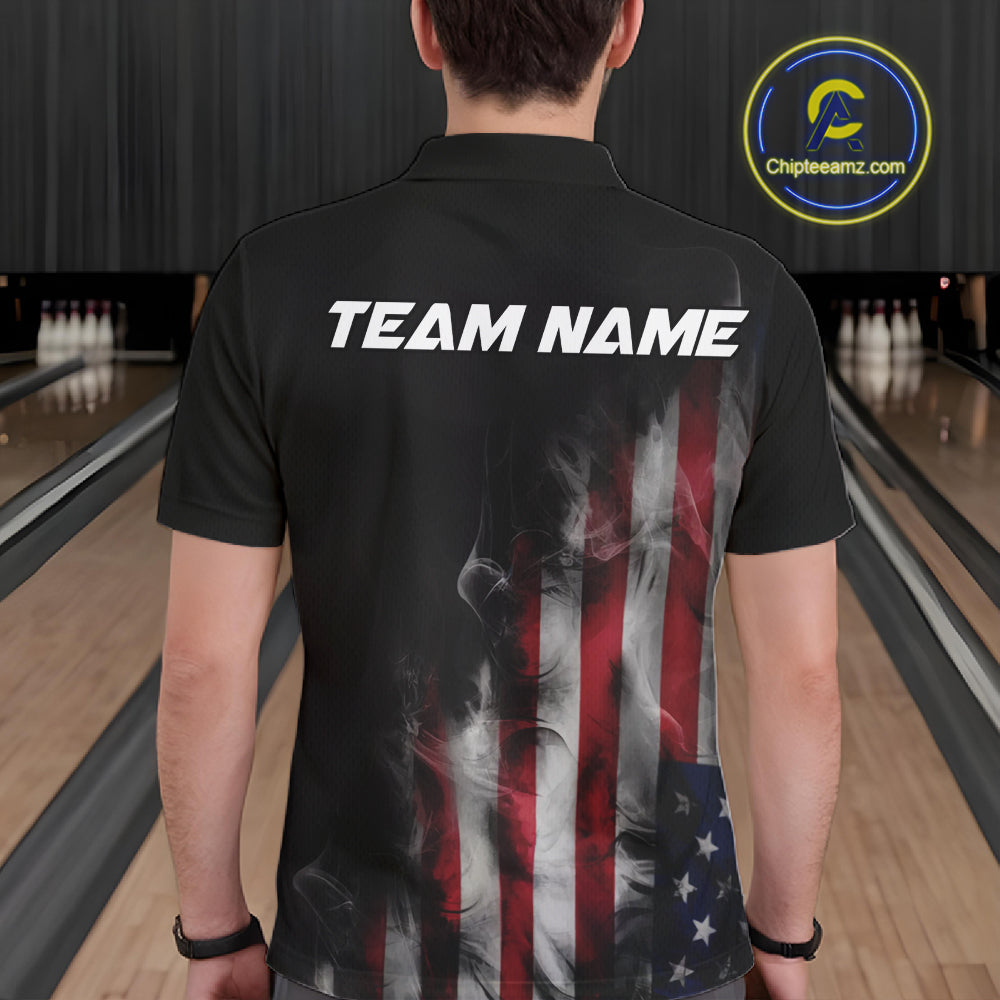 Smoke American Flag Custom Patriotic Bowling Shirts For Men, US Bowling Team Shirt Bowlers IPHW7585
