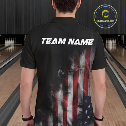 Smoke American Flag Custom Patriotic Bowling Shirts For Men, US Bowling Team Shirt Bowlers IPHW7585