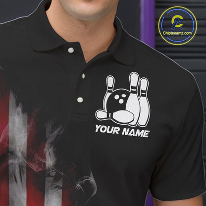 Smoke American Flag Custom Patriotic Bowling Shirts For Men, US Bowling Team Shirt Bowlers IPHW7585