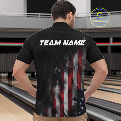 Smoke American Flag Custom Patriotic Bowling Shirts For Men, US Bowling Team Shirt Bowlers IPHW7585