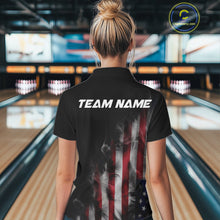 Load image into Gallery viewer, Smoke American Flag Custom Patriotic Bowling Shirts For Women, US Bowling Team Shirt Bowlers IPHW7585