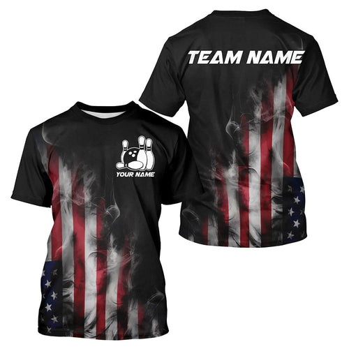 Smoke American Flag Custom Patriotic Bowling T-Shirts For Men, Us Bowling Team IPHW7585
