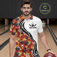 Load image into Gallery viewer, Custom Cute Funny Ginger Tabby Cat Bowling Men Polo Shirts, Cat Bowling Team Shirt IPHW10318