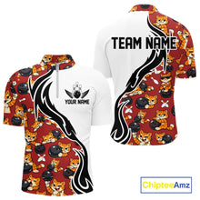 Load image into Gallery viewer, Custom Cute Funny Ginger Tabby Cat Bowling Men Quarter-Zip Shirts, Cat Bowling Team Shirt IPHW10318