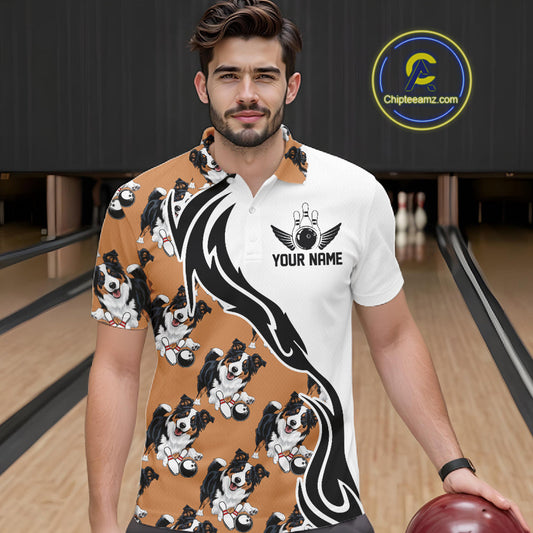 Custom Funny Border Collie Dog Men Bowling Team Shirt, Dog Lovers Bowling Uniform IPHW10322
