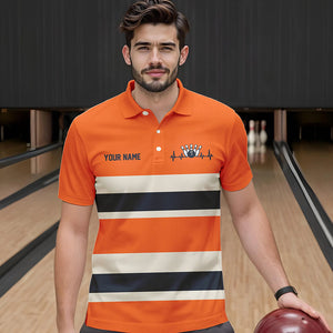 Custom Classic Retro Orange Bowling Polo Shirts For Men, Bowling Team Shirt With Name IPHW8531
