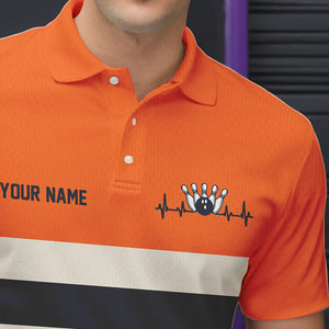 Custom Classic Retro Orange Bowling Polo Shirts For Men, Bowling Team Shirt With Name IPHW8531