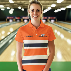 Custom Classic Retro Orange Bowling Polo Shirts For Women, Bowling Team Shirt With Name IPHW8531