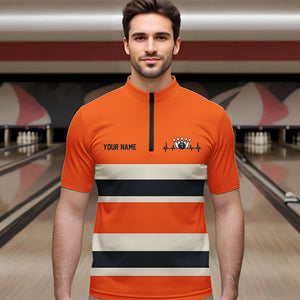 Custom Classic Retro Orange Bowling Quarter-Zip Shirts For Men, Bowling Team Shirt With Name IPHW8531