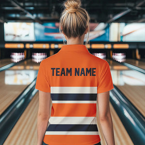 Custom Classic Retro Orange Bowling Womens Quarter-Zip Shirts, Bowling Team Shirt With Name IPHW8531