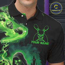 Load image into Gallery viewer, Black And Green Grim Reaper Custom Halloween Bowling Team Shirts For Men, Bowling Gifts IPHW7612