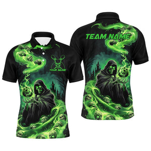 Black And Green Grim Reaper Custom Halloween Bowling Team Shirts For Men, Bowling Gifts IPHW7612